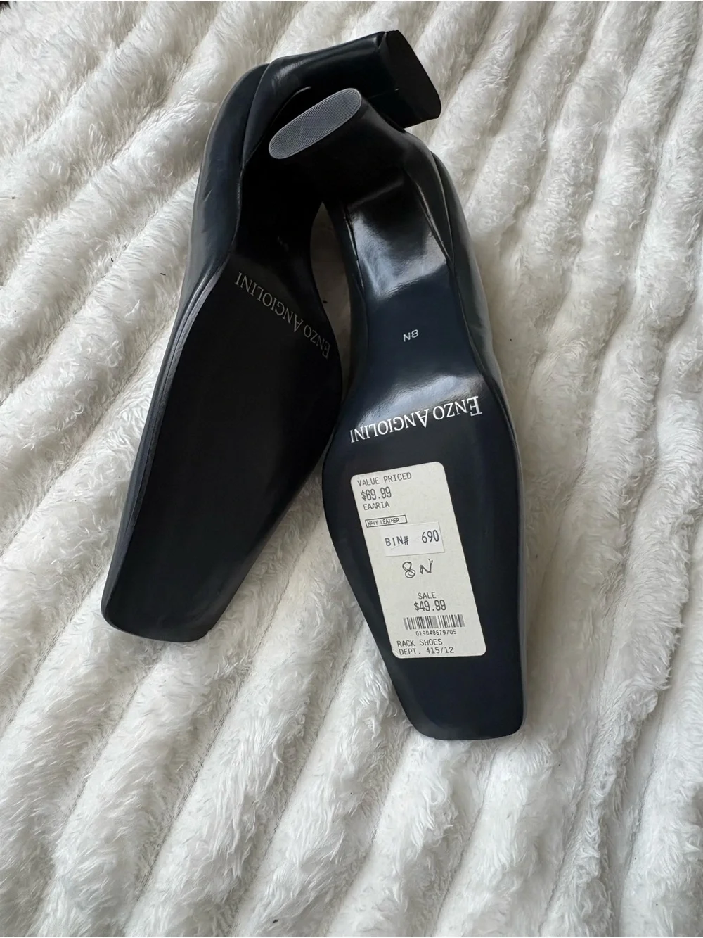 Enzo Angiolini Earla Navy Leather Pumps Womens 8N Narrow Square Toe